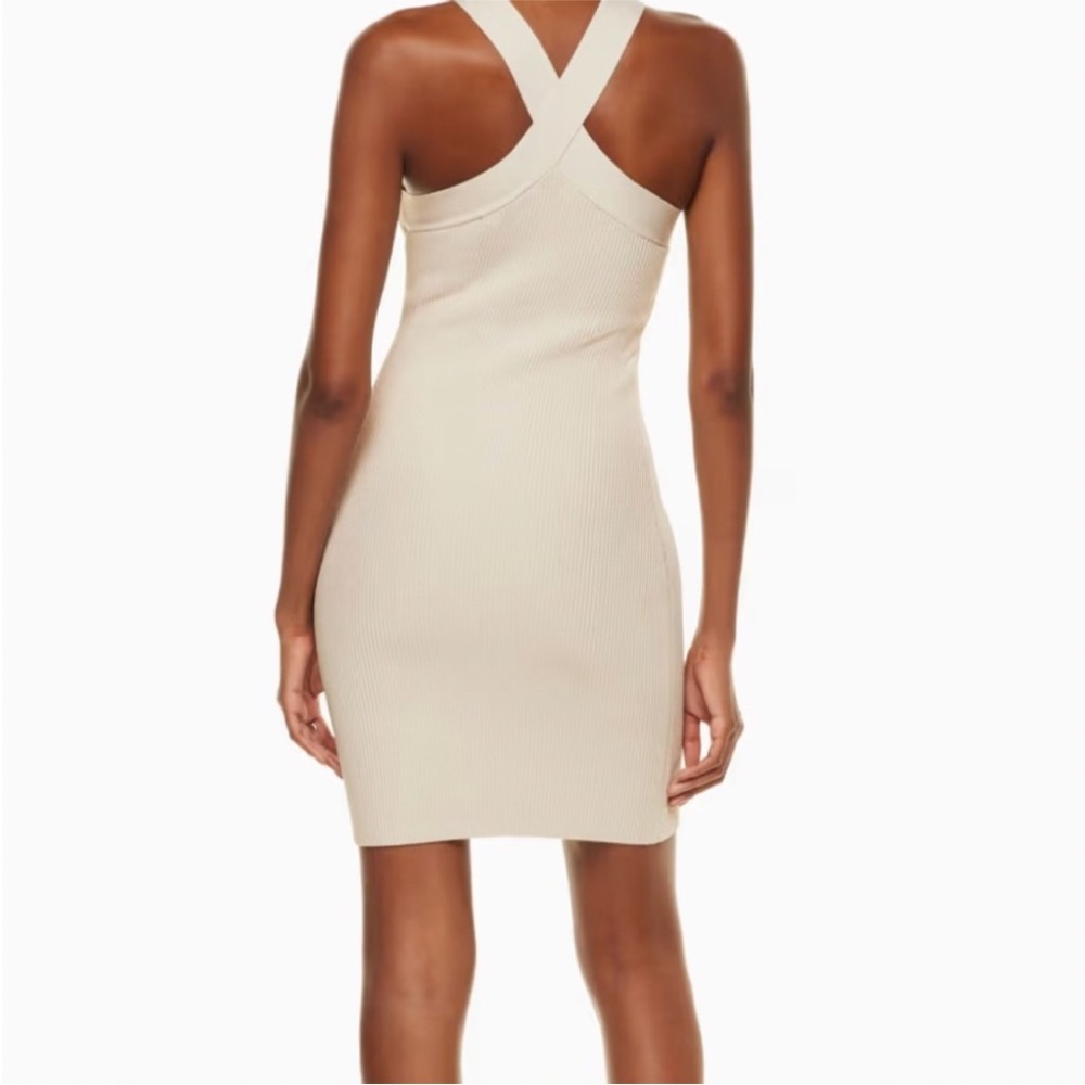 Aritzia Babaton Dress Mini NWT Sculpt Knit Cross Ribbed Halter White size Large - Picture 3 of 14
